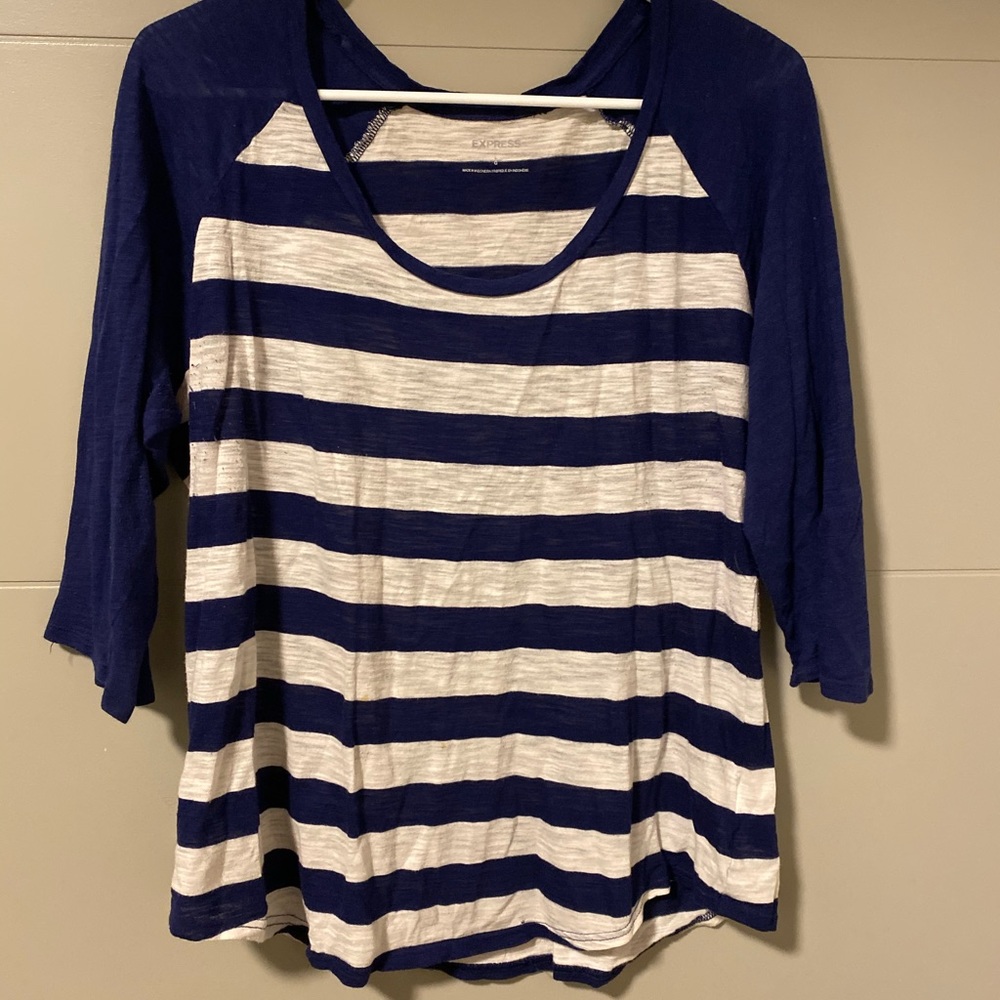 Express Navy & White striped baseball tee size L